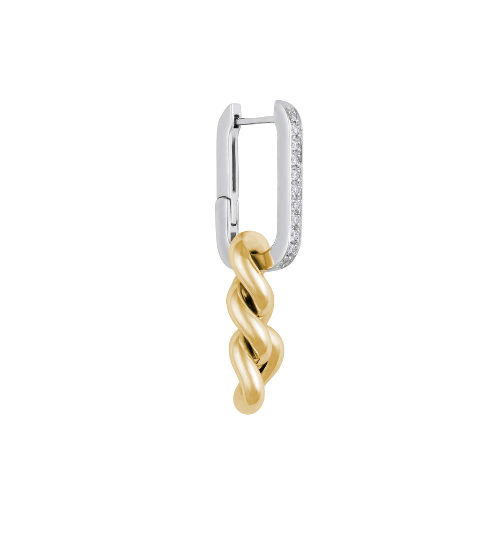 Cuban Yellow 18K Whitegold & Silver Hoop w. Diamonds