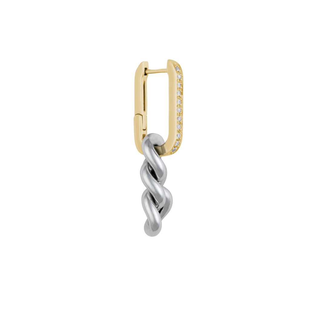 Cuban Rhodium 18K Guld & Sølv Hoop m. Diamanter