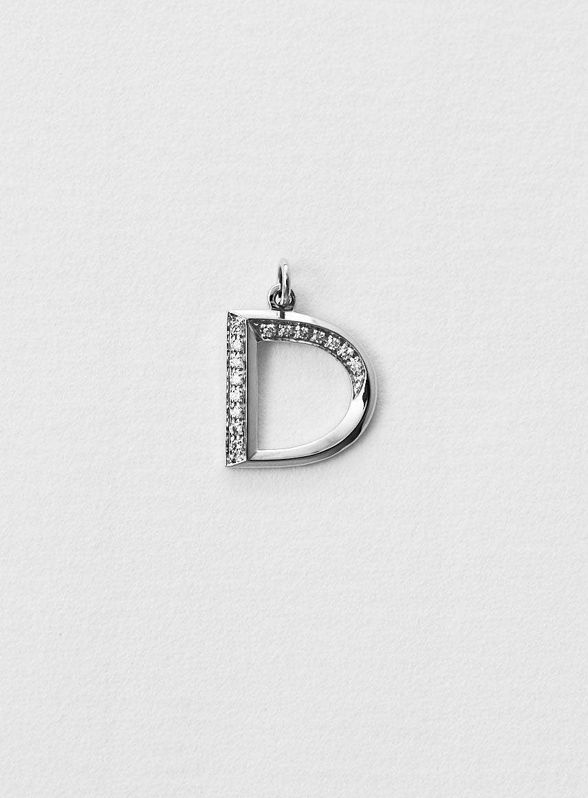 Diamant bogstav D 18K Hvidguld Halskæde eller Vedhæng m. Diamant