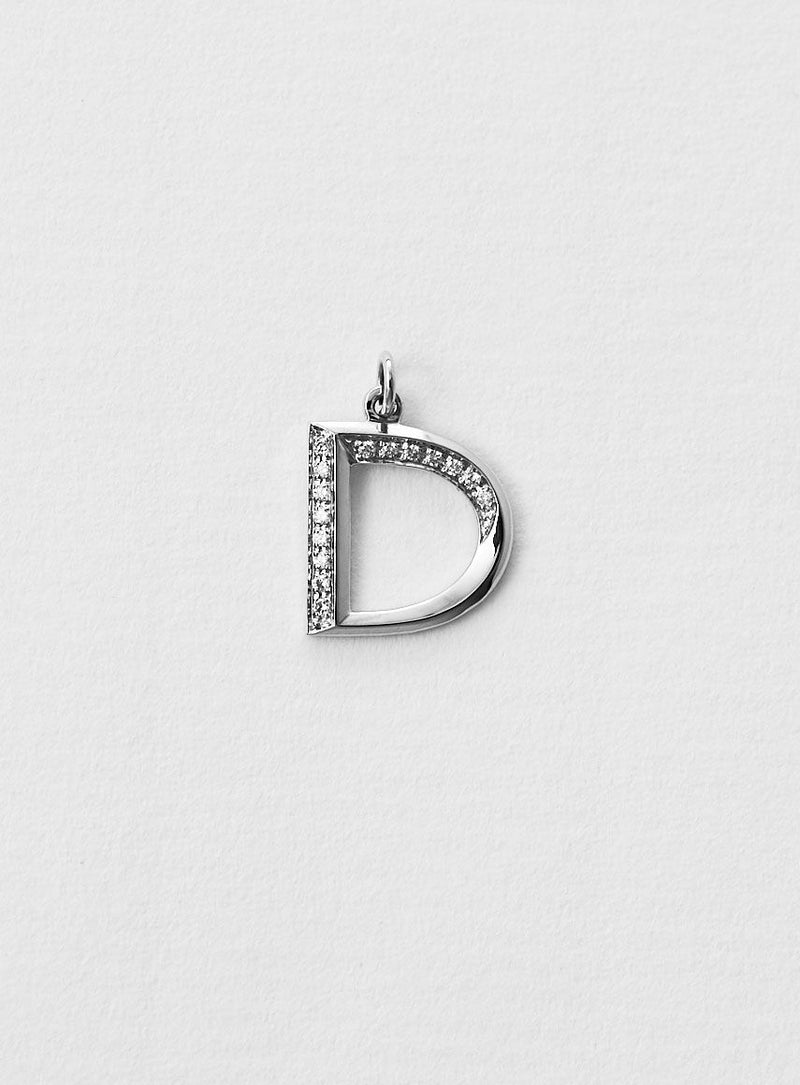 Diamond Letter D 18K Whitegold Necklace or Pendant w. Diamond