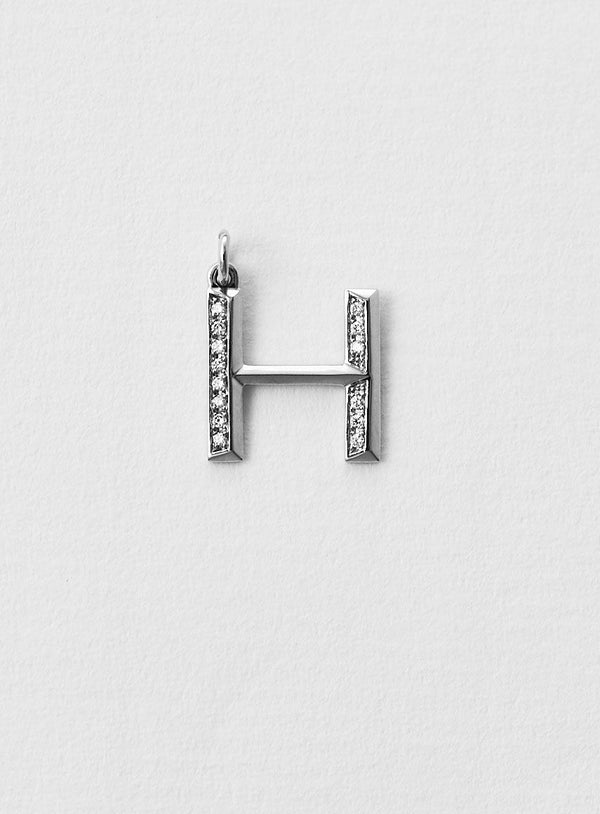 Diamantener Buchstabe "H" Halskette aus 18K Weißgold oder Anhänger I Diamant