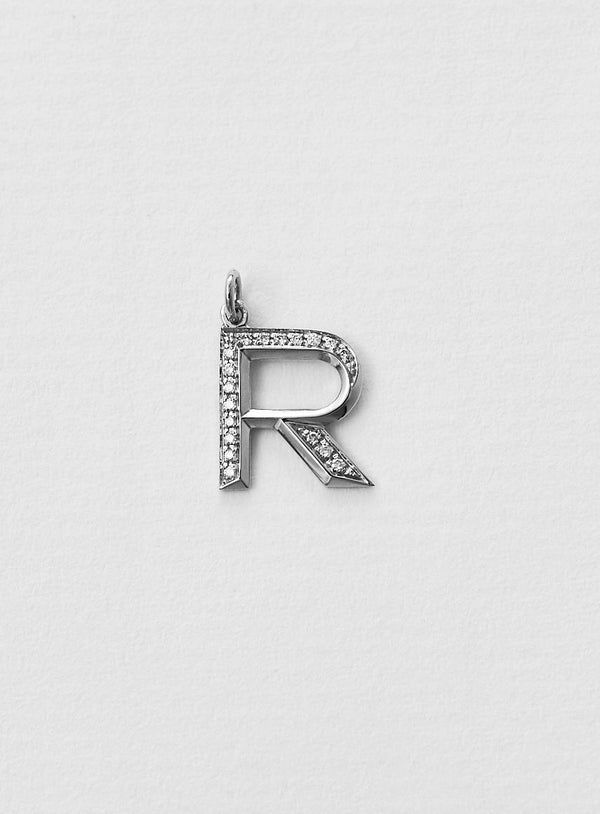 Diamantener Buchstabe "R" Halskette aus 18K Weißgold oder Anhänger I Diamant