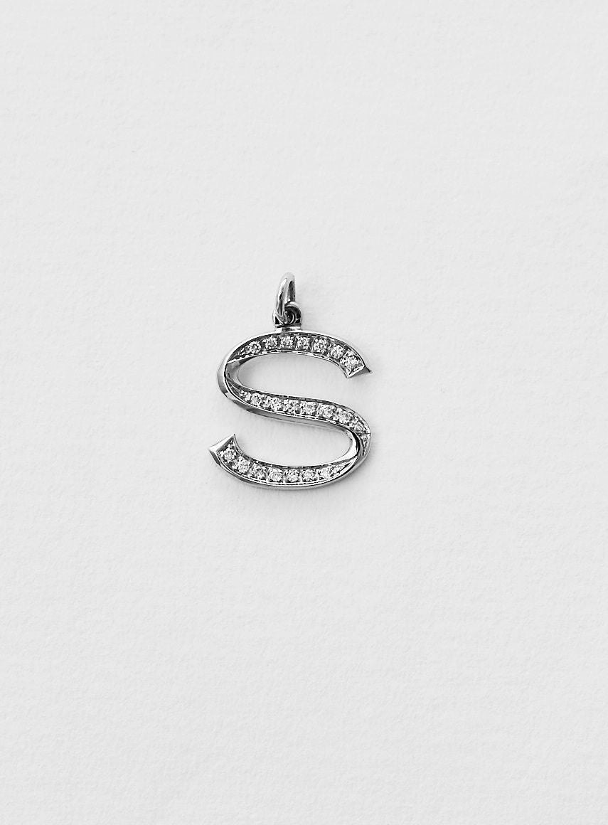 Diamond Letter S 18K Whitegold Necklace or Pendant w. Diamond