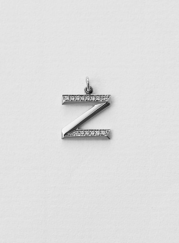 Diamantener Buchstabe "Z" Halskette aus 18K Weißgold oder Anhänger I Diamant