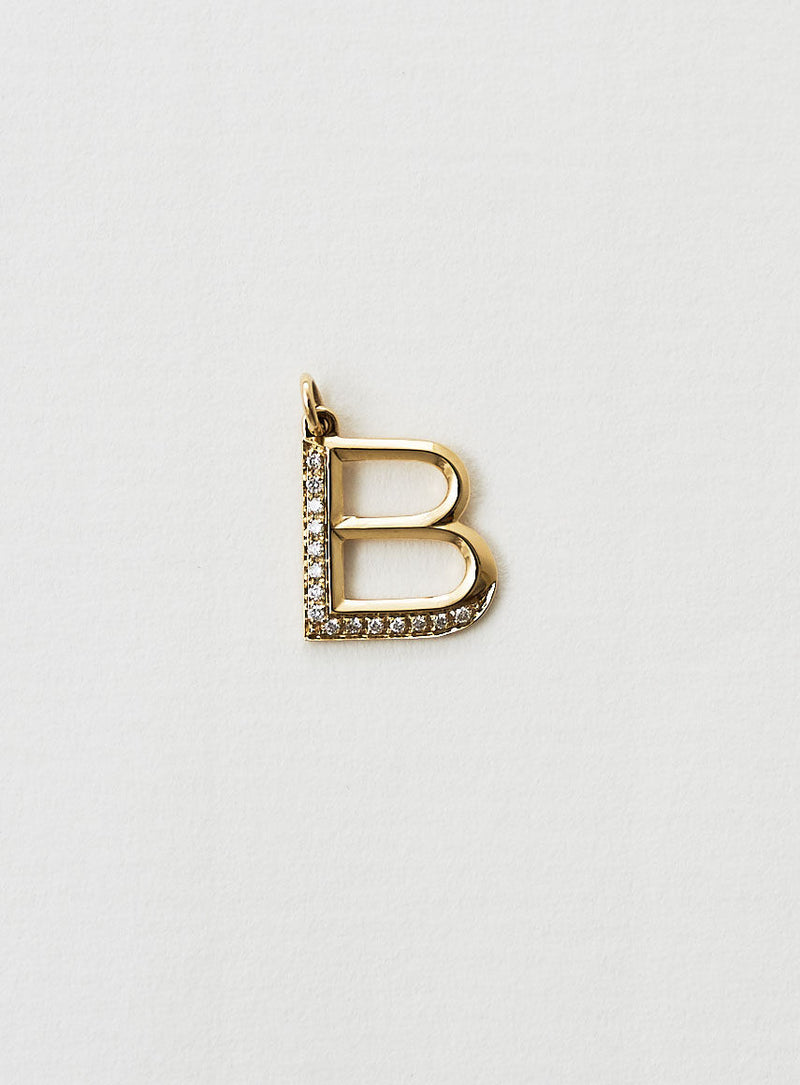 Diamond letter B 18K Gold Necklace or Pendant w. Diamond