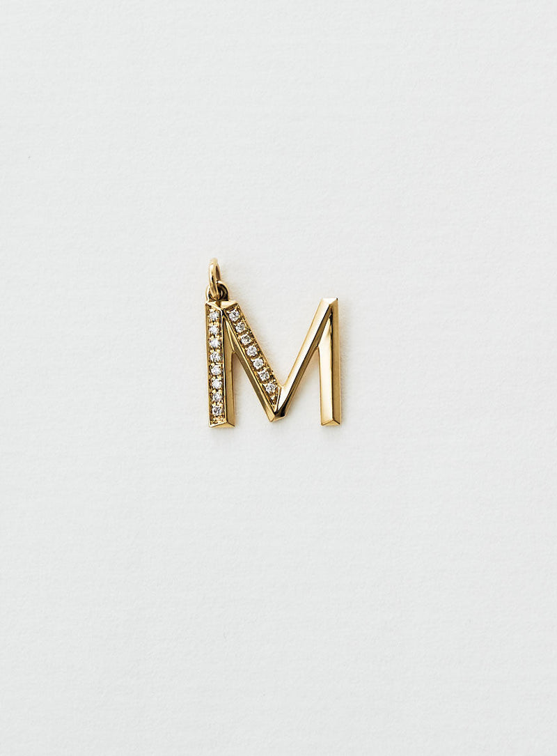 Diamond Letter M 18K Gold Necklace or Pendant w. Diamond
