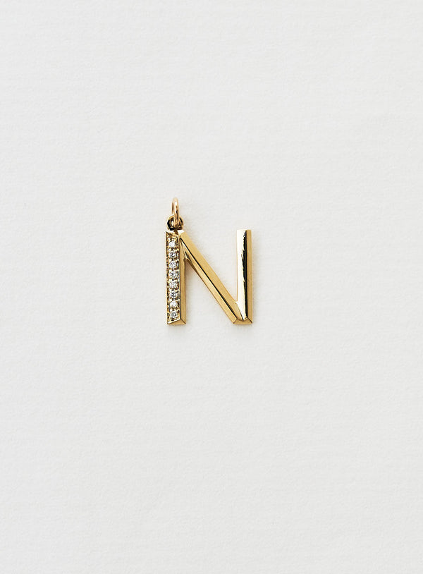 Diamantener Buchstabe "N" Goldkette aus 18K oder Anhänger I Diamant