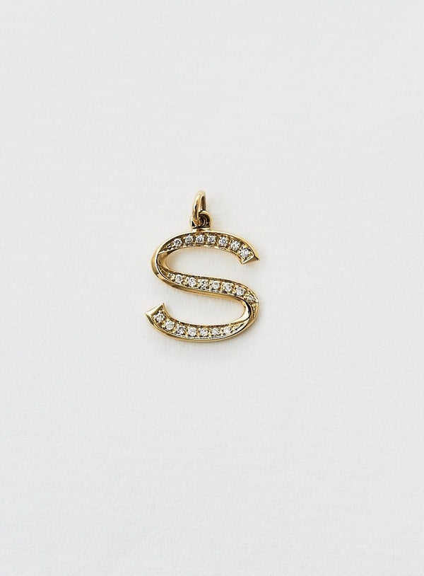 Diamond Letter S 18K Gold Necklace or Pendant w. Diamond