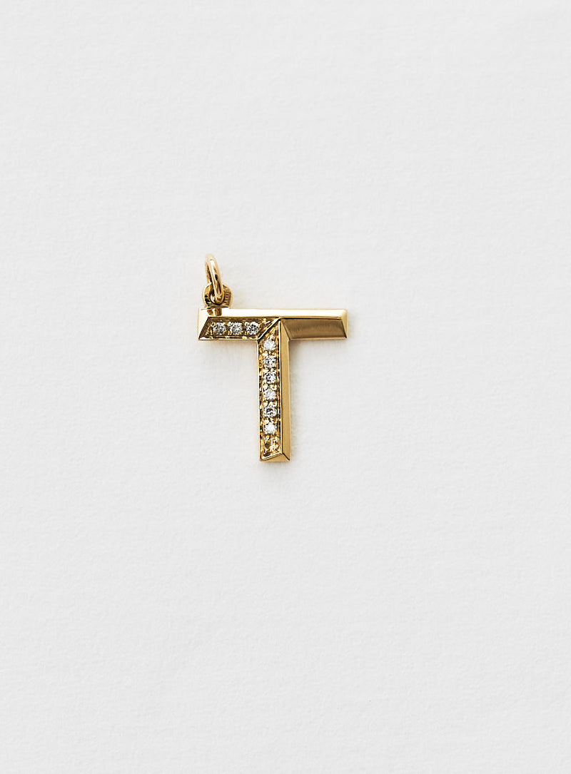 Diamond Letter T 18K Gold Necklace or Pendant w. Diamond