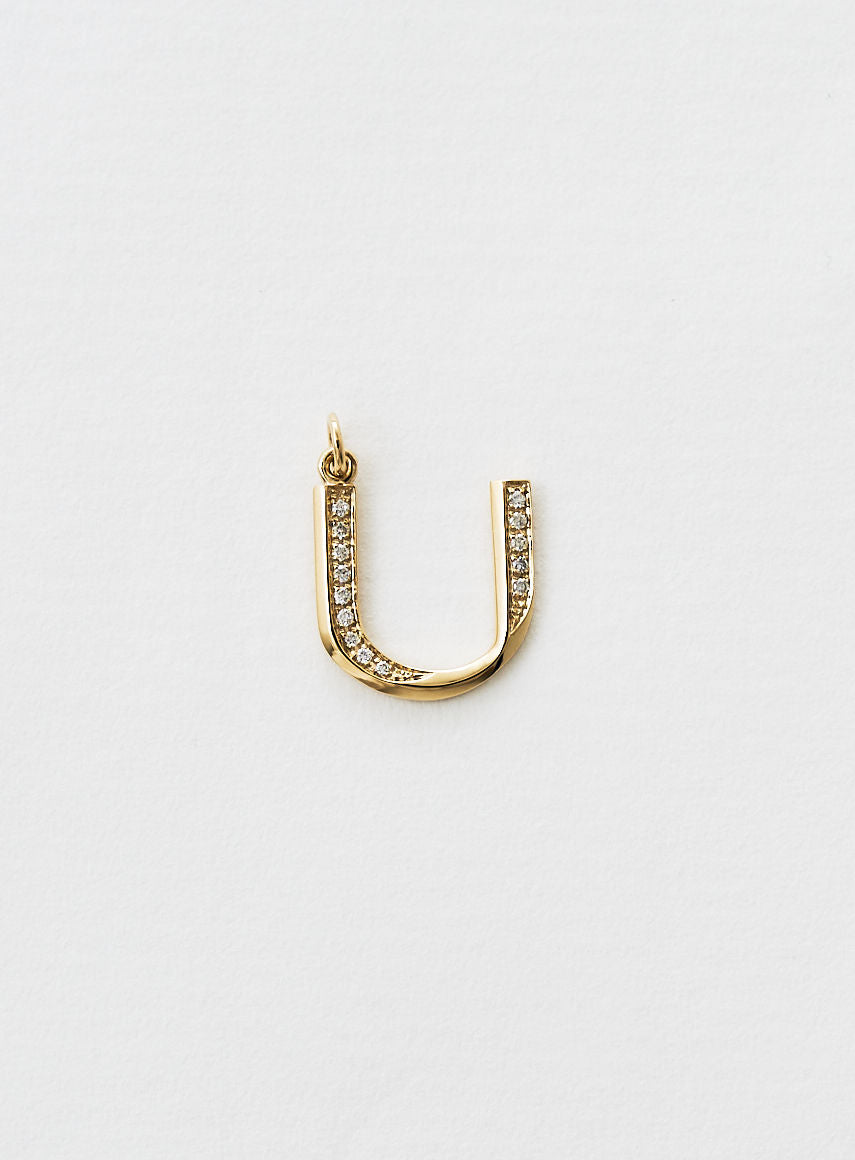 Diamond Letter U 18K Gold Necklace or Pendant w. Diamond