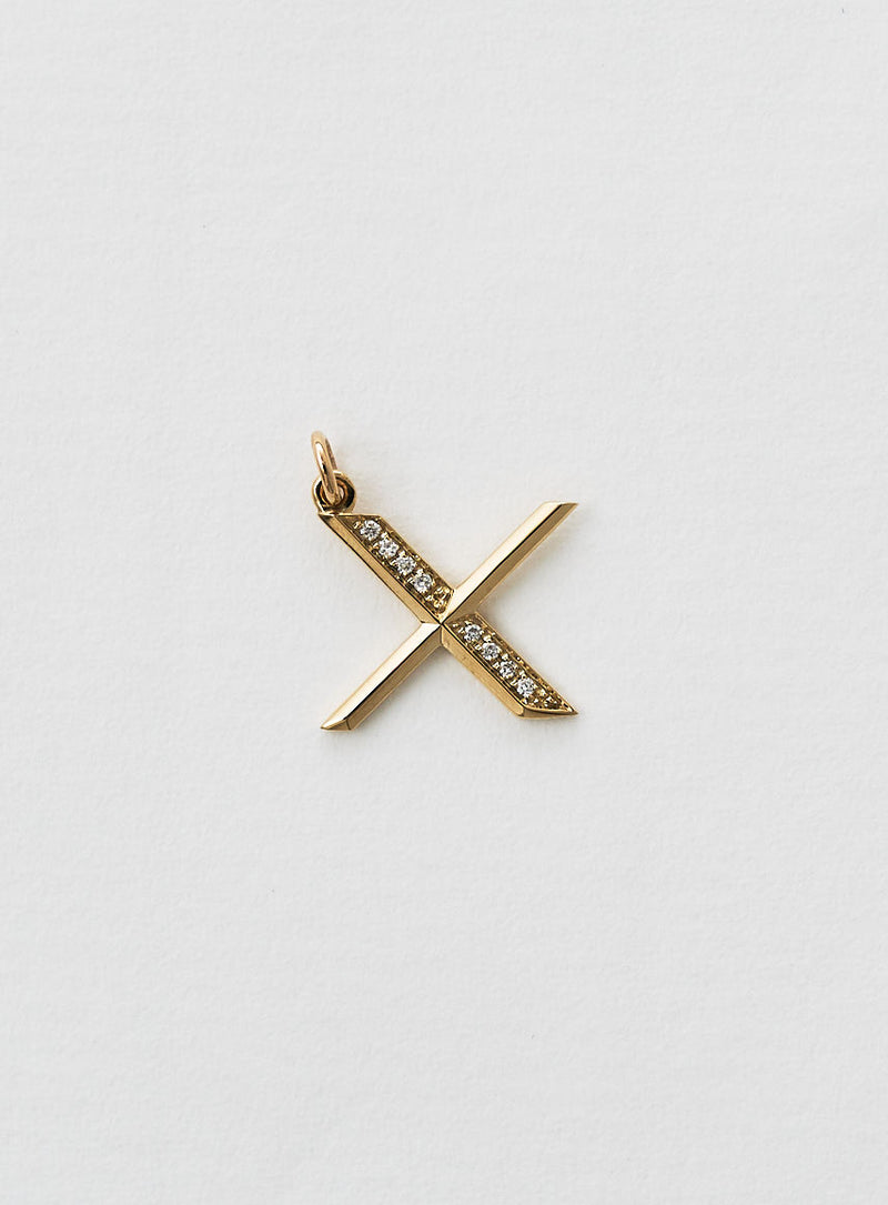 Diamond Letter X 18K Gold Necklace or Pendant w. Diamond