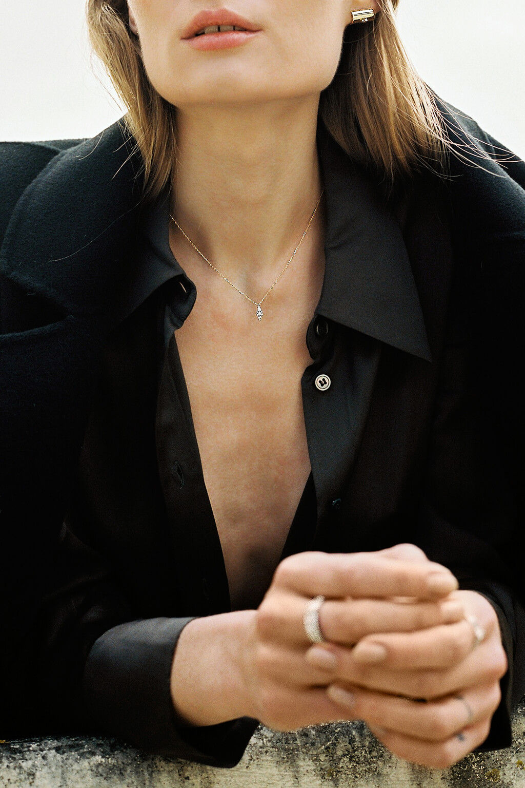 Drop 18K Gold Necklace w. Diamonds