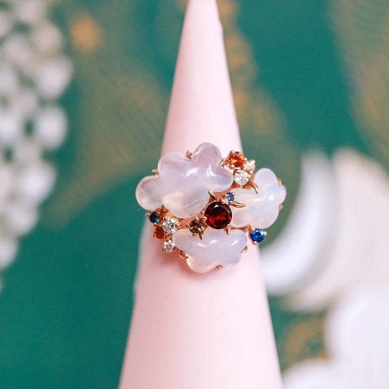 Cloud Collection Ring aus 18K Rosegold I Diamanten, Quartz, Saphir & Granat