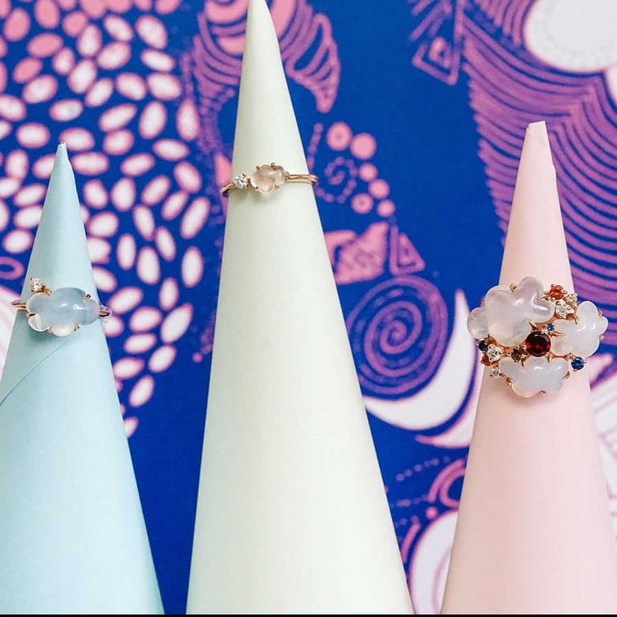 Cloud Midi 18K Rosegold Ring w. Diamond & Quartz