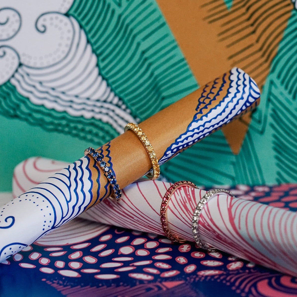 Candy Eternity Gul 18K Guld Ring m. Safirer