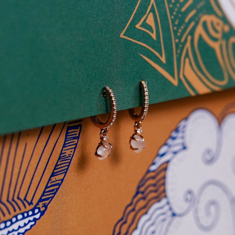 Tiny Cloud Pavé 18K Gold Hoops w. Quartz & Diamonds