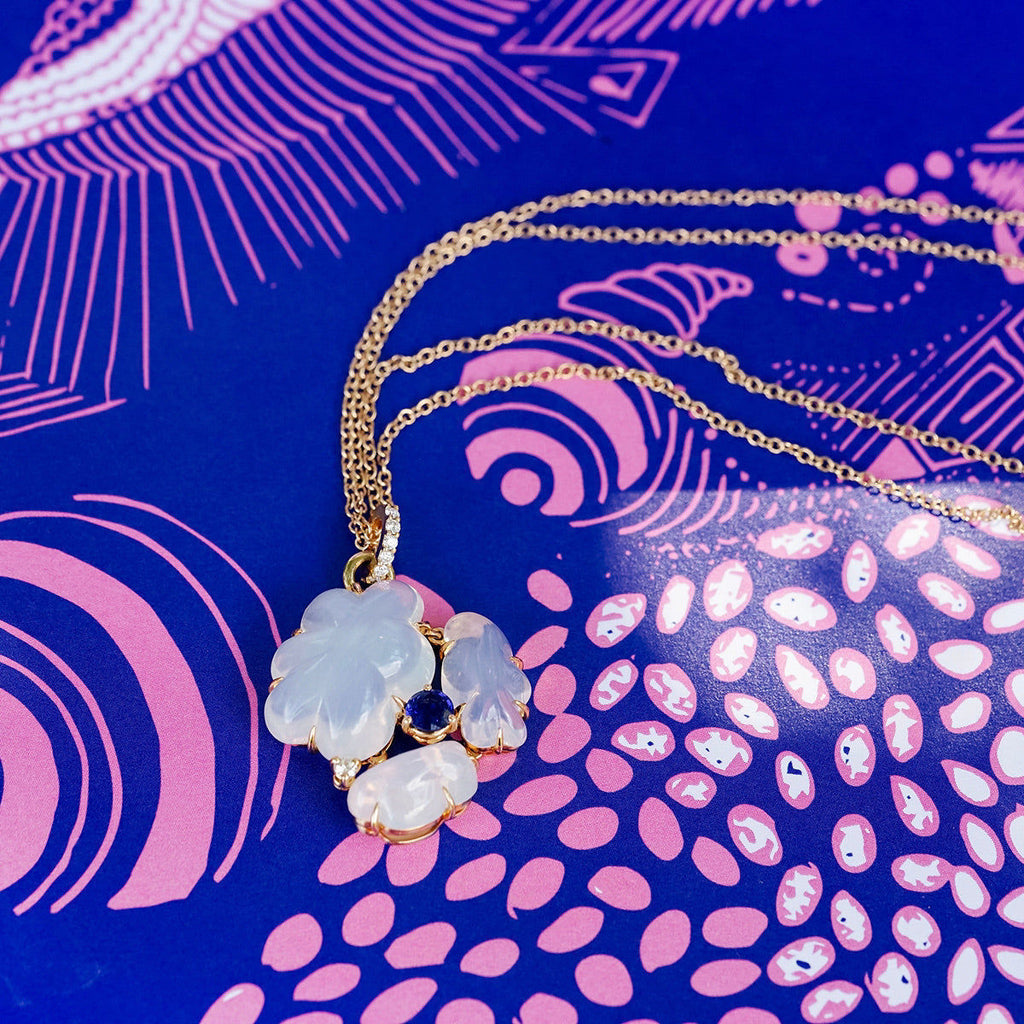 Cloud Collection 18K Guld eller Rosaguld Halskæde m. Safirer, Diamant & Kvarts