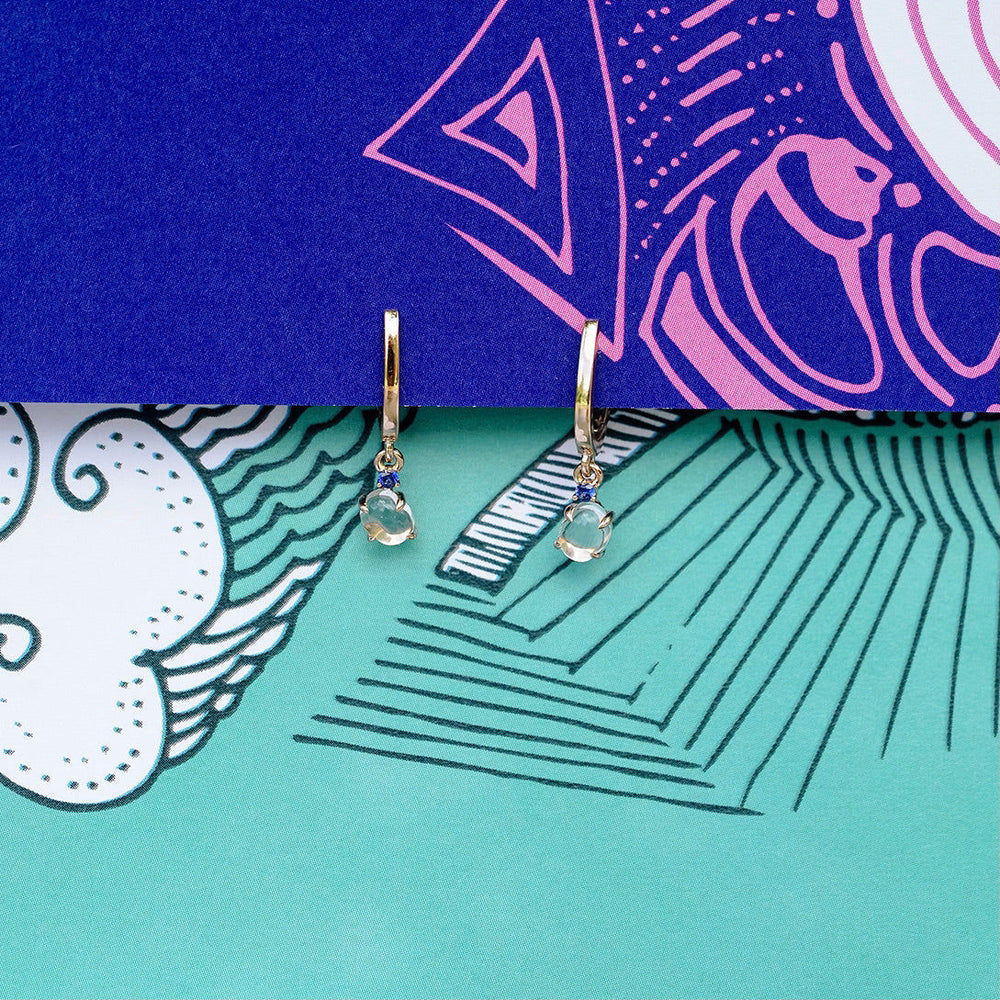 Tiny Cloud 18K Gold or Rosegold Hoops w. Ruby, Sapphires & Tsavorite