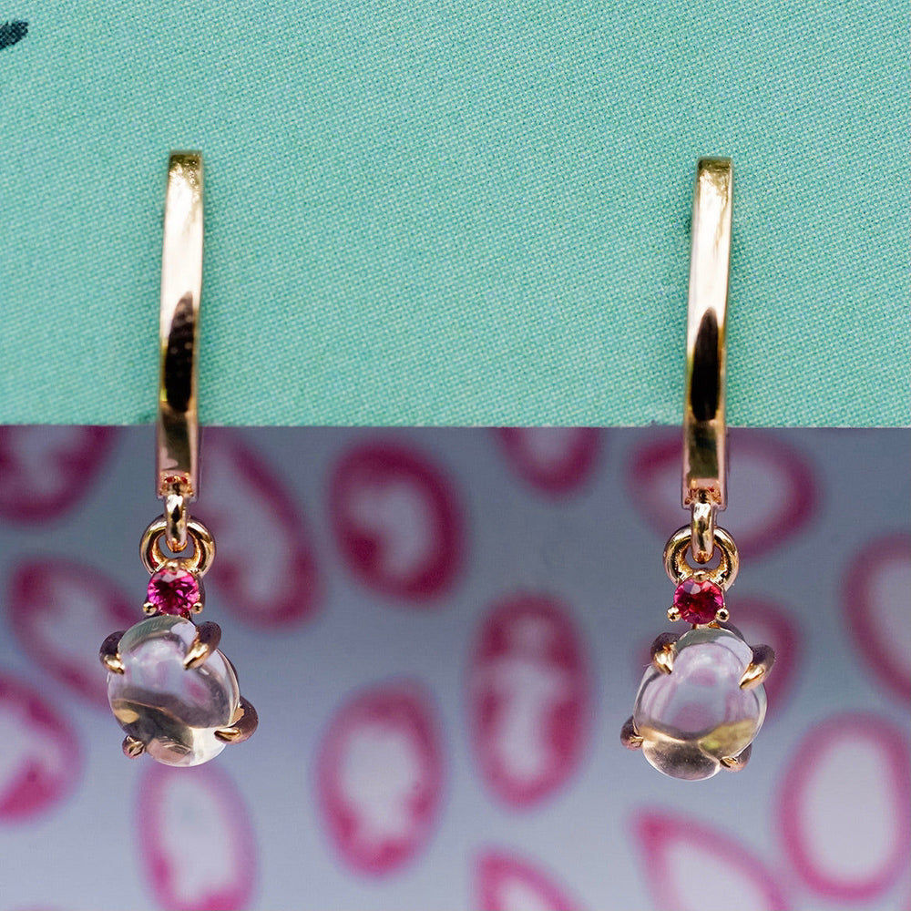 Tiny Cloud 18K Gold or Rosegold Hoops w. Ruby, Sapphires & Tsavorite