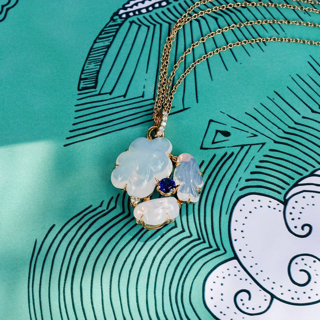 Cloud Collection 18K Guld eller Rosaguld Halskæde m. Safirer, Diamant & Kvarts