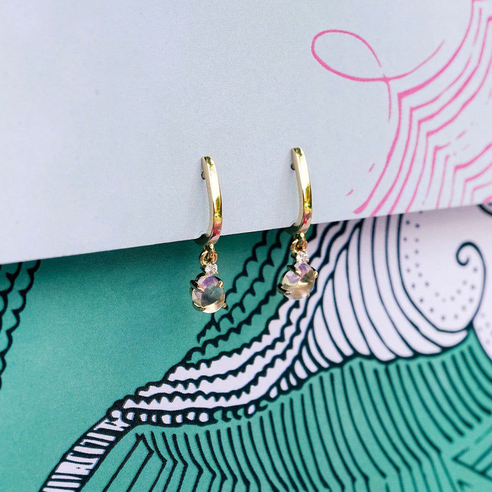 Tiny Cloud 18K Gold or Rosegold Hoops w. Ruby, Sapphires & Tsavorite