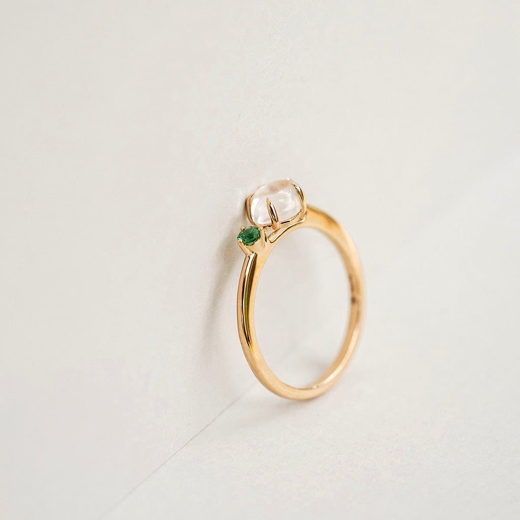 Cloud Midi 18K Rosegold Ring w. Diamond & Quartz