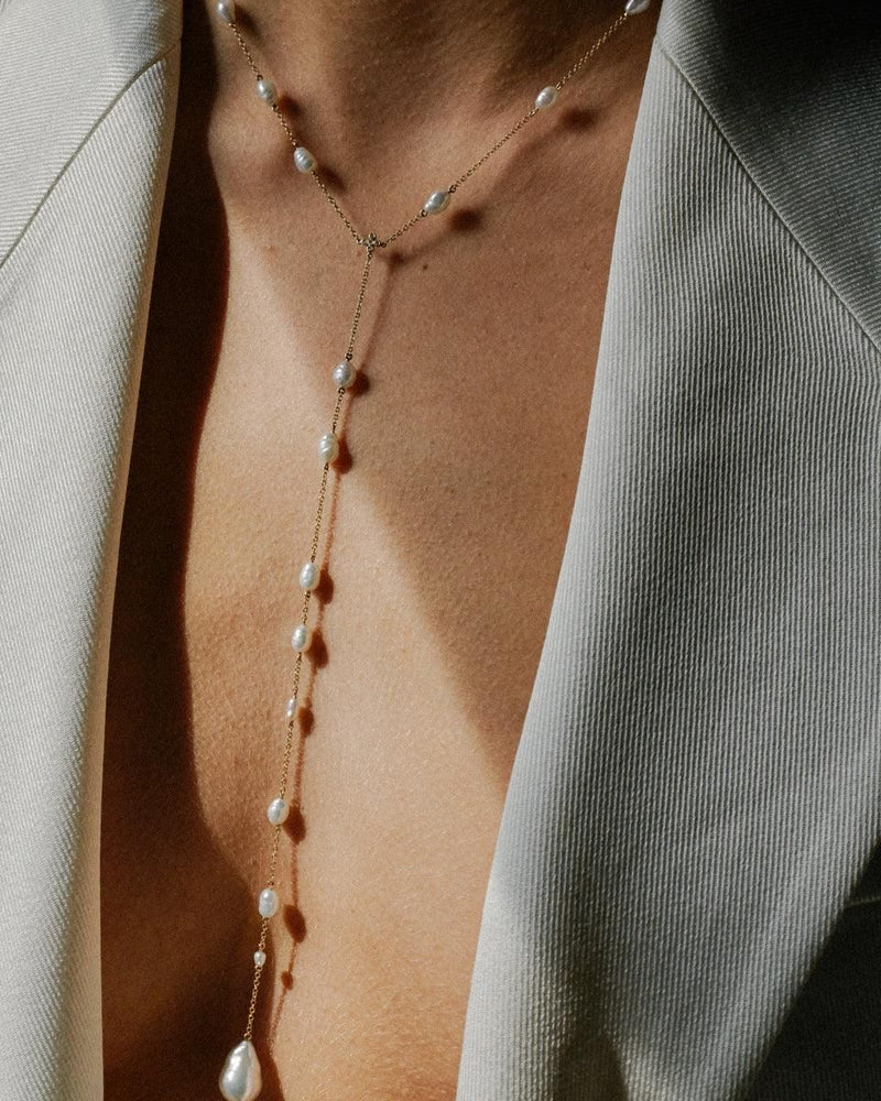Halskette mit Perle, Diamant & Lariat (auf Bestellung)