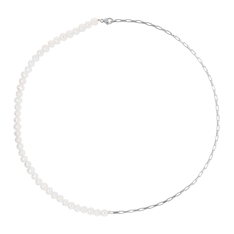Half Pearls oxidized silver Necklace w. Pearl
