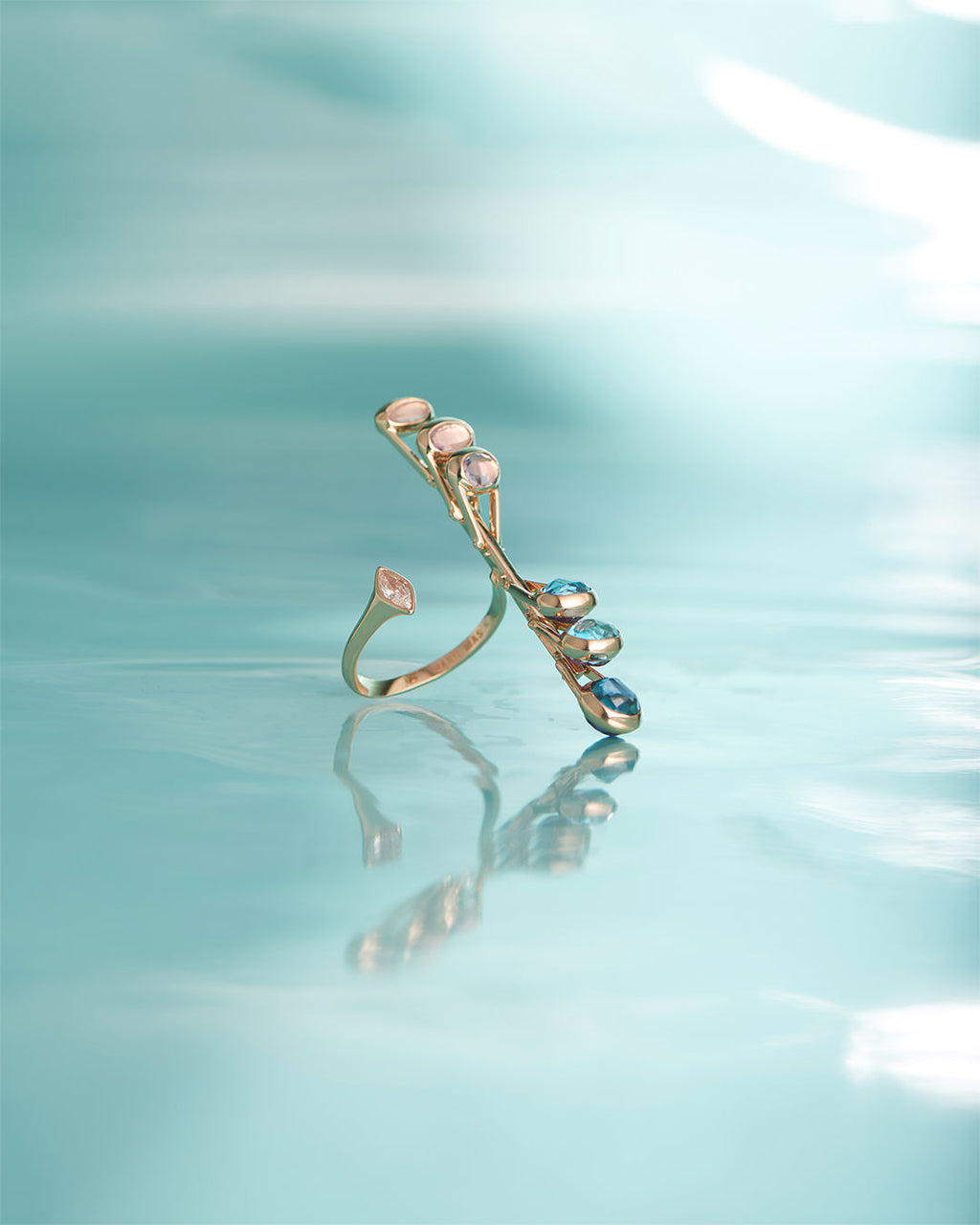 Dancing Open 18K Rosegold Ring w. Diamonds, Quartz, Topaz &  Amethyst