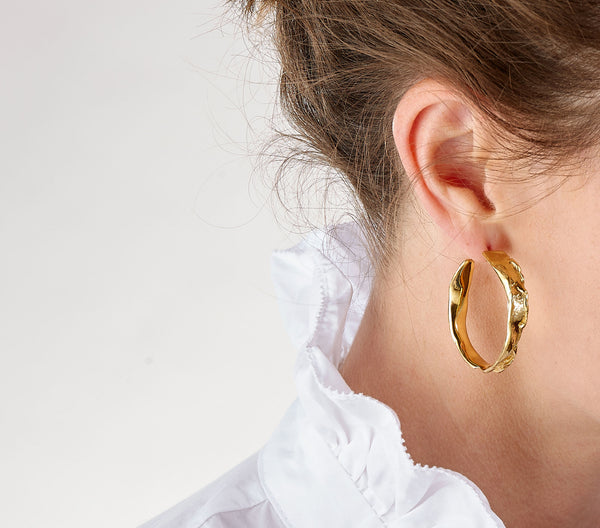 Large Wave Gold Plated Hoops