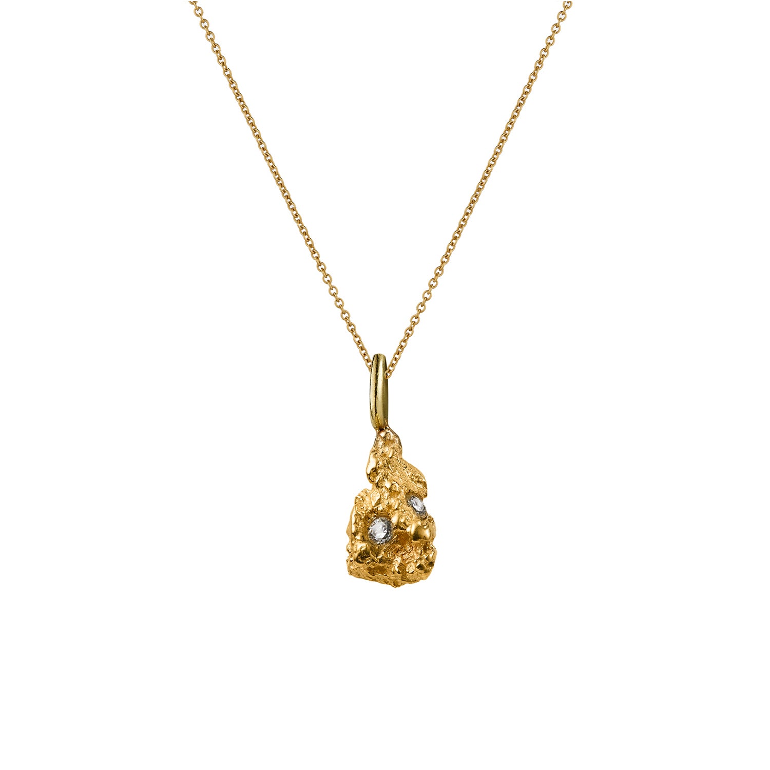 Nugget Ocean 9K Gold Necklace w. Diamonds
