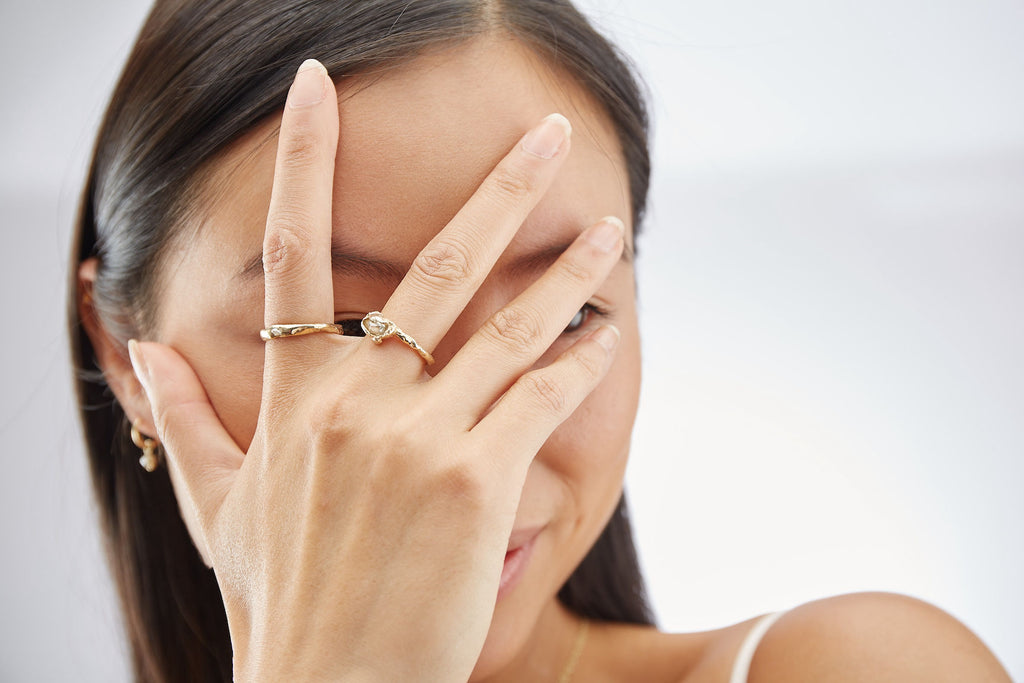 Band 9K Guld Ring m. Ocean Diamant