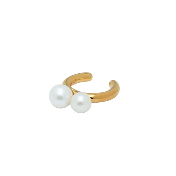 Deux 18K Gold Plated Ear Cuff w. White Pearls