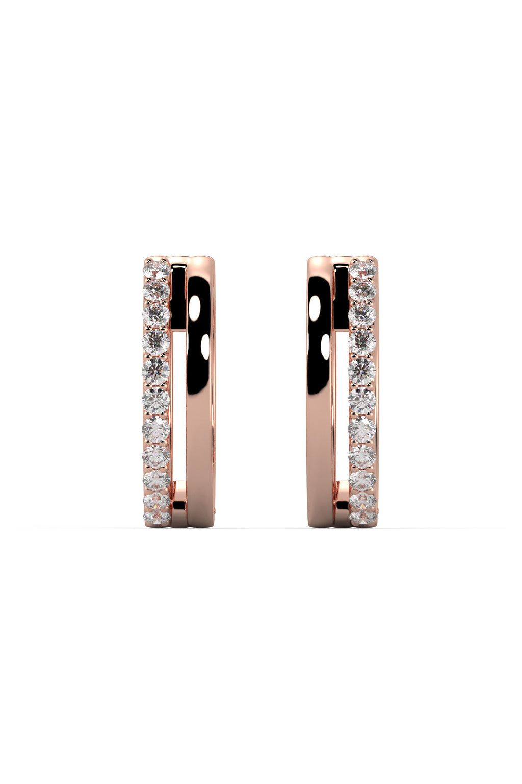 Double Line 18K Rose Gold Hoops w. Lab-Grown Diamonds
