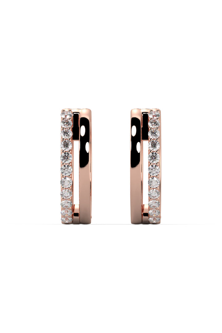 Double Line 18K Rose Gold Hoops w. Lab-Grown Diamonds