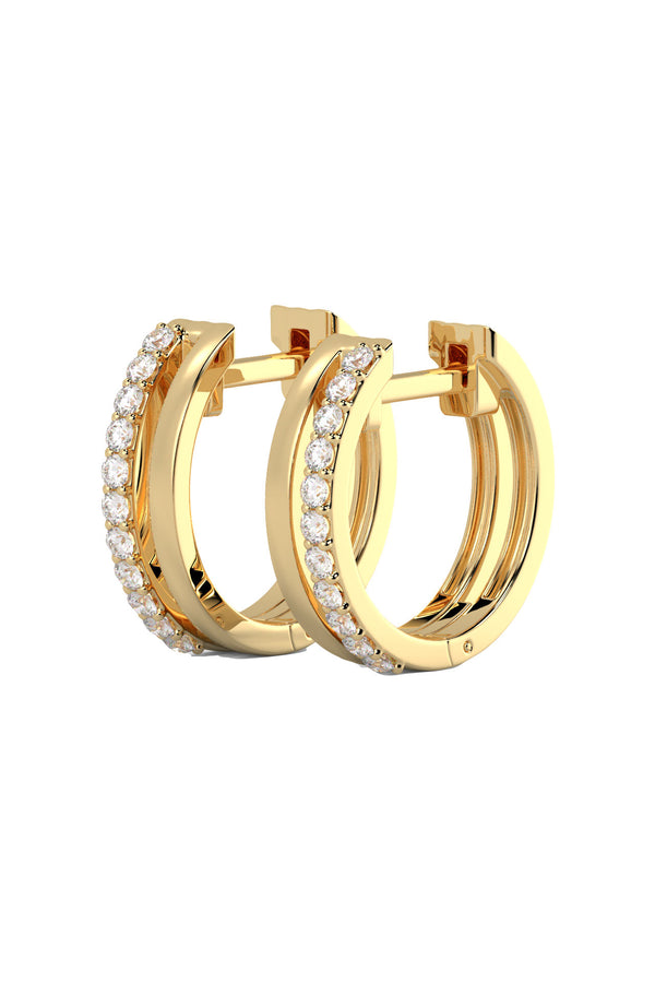 Double Line 18K Guld Hoops m. Lab-Grown Diamanter