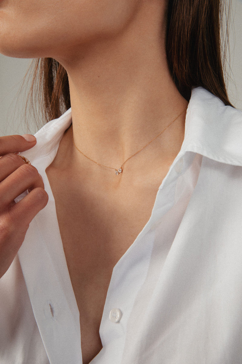 Double Pear 18K White Gold Necklace w. Lab-Grown Diamonds