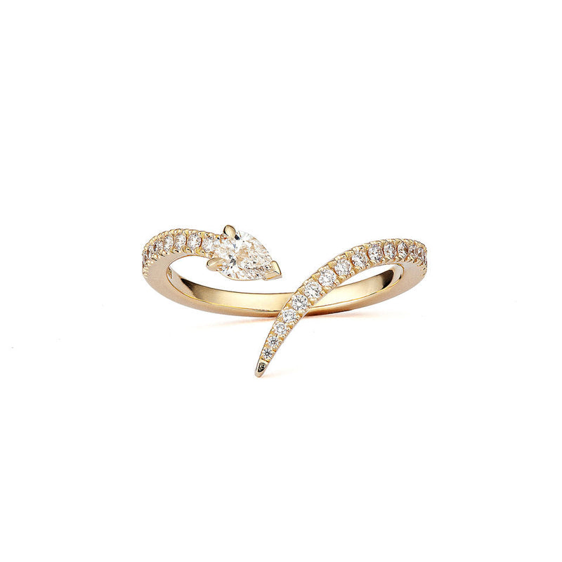 Drop Swirl 18K Gold Ring w. Diamonds