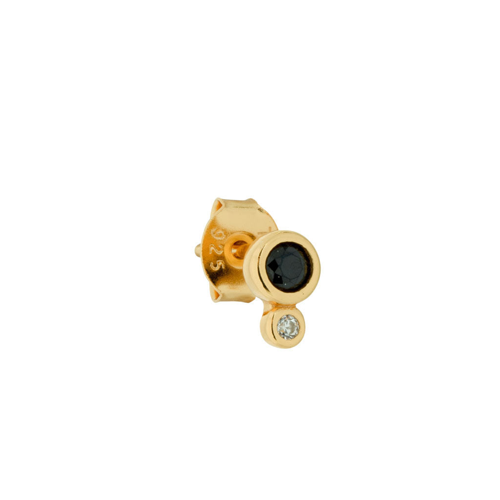Duo 18K Gold Plated Stud w. White & Black Zirconia