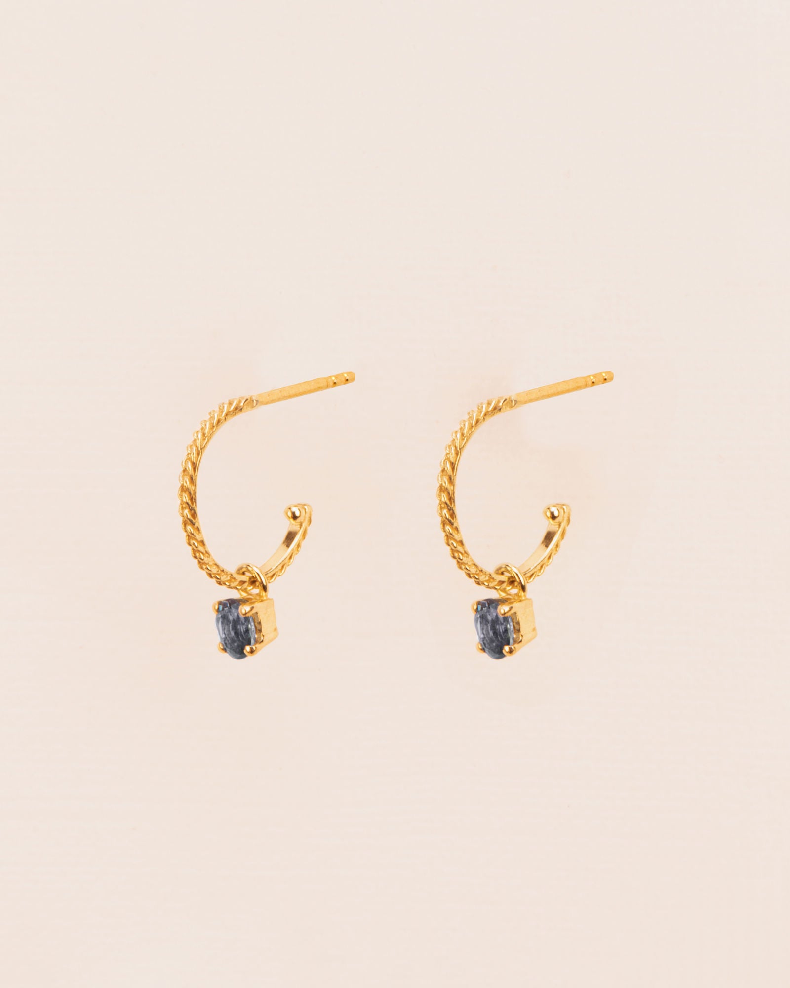 18K Gold Hoops w. London Blue Topaz