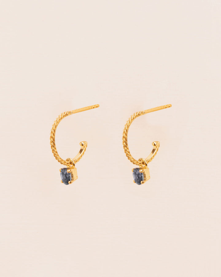 18K Gold Hoops w. London Blue Topaz