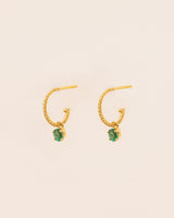 18K Gold Hoops w. Green Emerald