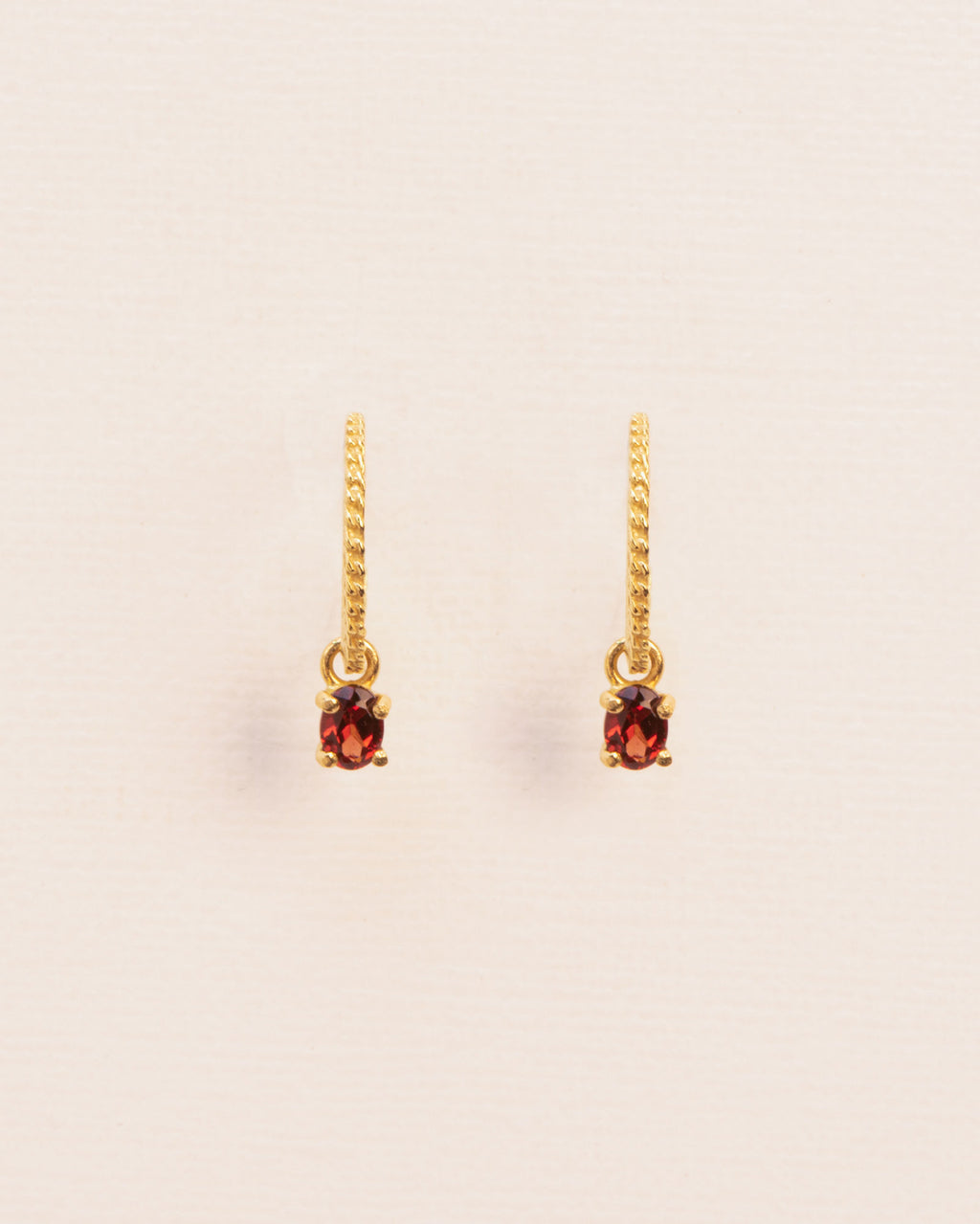 18K Gold Hoops w. Red Garnet
