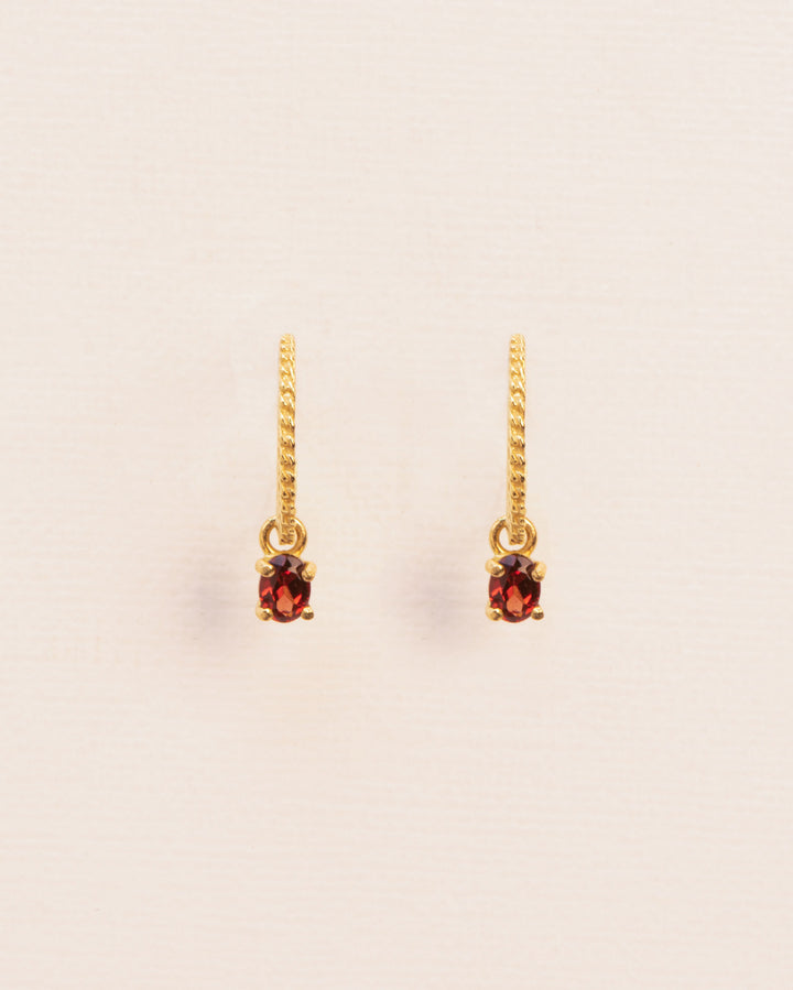 18K Gold Hoops w. Red Garnet
