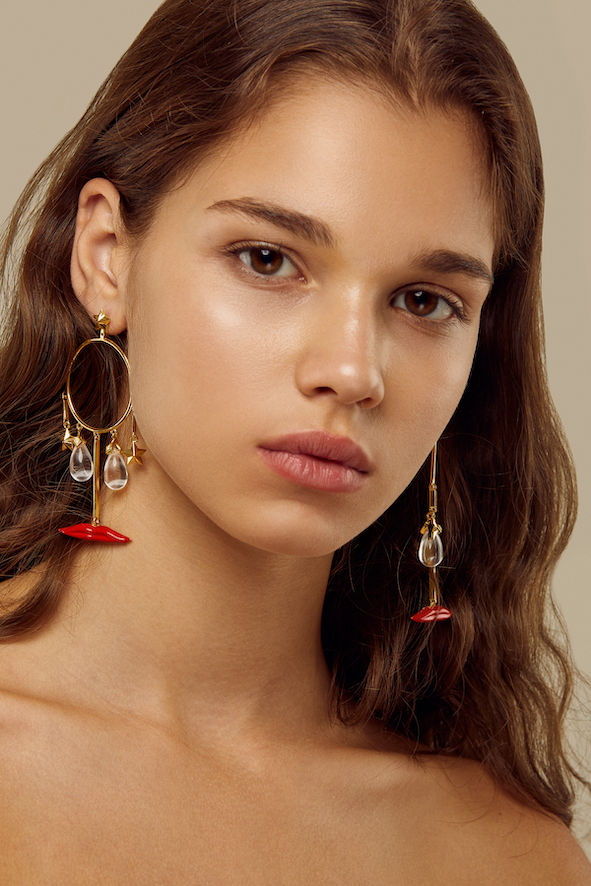 Gold Plated Earrings w. Enamel and Resin