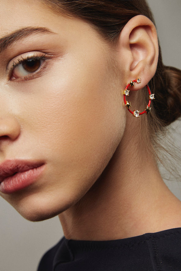 Stern- und Kristallrotgold Ohrringe w. Kristall