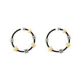 Star and Crystal Black Gold Plated Earrings w. Crystal