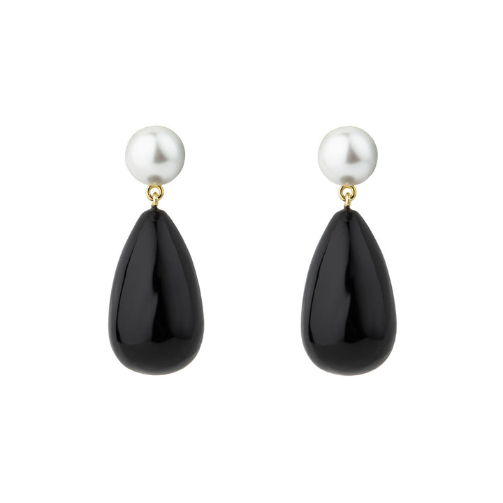 Drop Black & White Gold Ohrringe W. Perlen