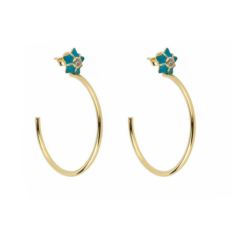 Flower Blue Gold Plated Earrings