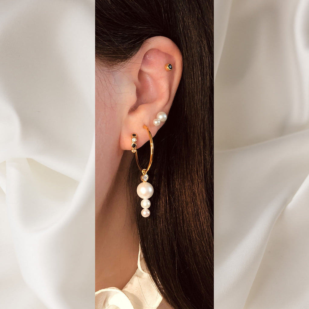 Toujours 18K Gold Plated Hoops w. White Pearls & Zirconia